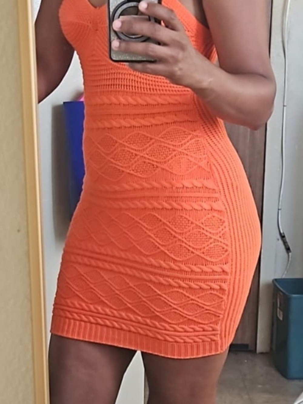 Women’s Orange Knit Bodycon Dress